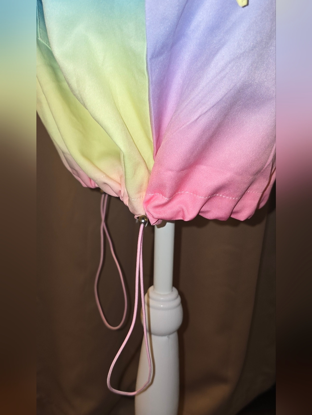 Pastel Colorblock Parachute Mini Skirt | Adjustable Hem | Y2K Vibes - Picture 4 of 6